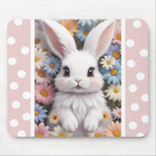 Cute White Bunny Pastel Daisy Flowers Musmatta