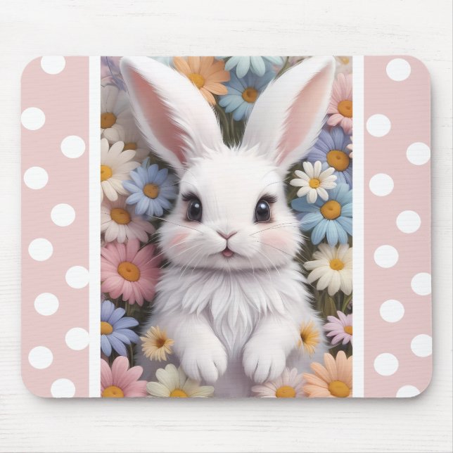 Cute White Bunny Pastel Daisy Flowers Musmatta (Framsidan)