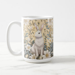 Cute White Bunny Pastel Gult Blommigt Kaffemugg