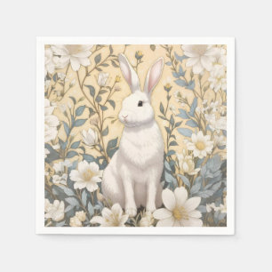 Cute White Bunny Pastel Gult Blommigt Pappersservett