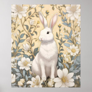 Cute White Bunny Pastel Gult Blommigt Poster
