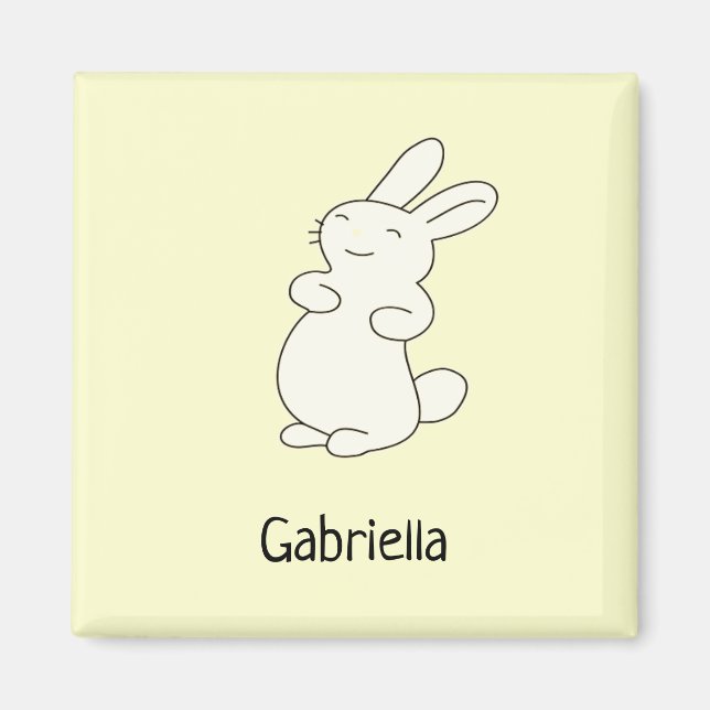 Cute white bunny personlig namn gult magnet (Framsidan)