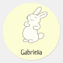 Cute white bunny personlig namn gult runt klistermärke