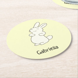 Cute white bunny personlig namn gult underlägg papper rund