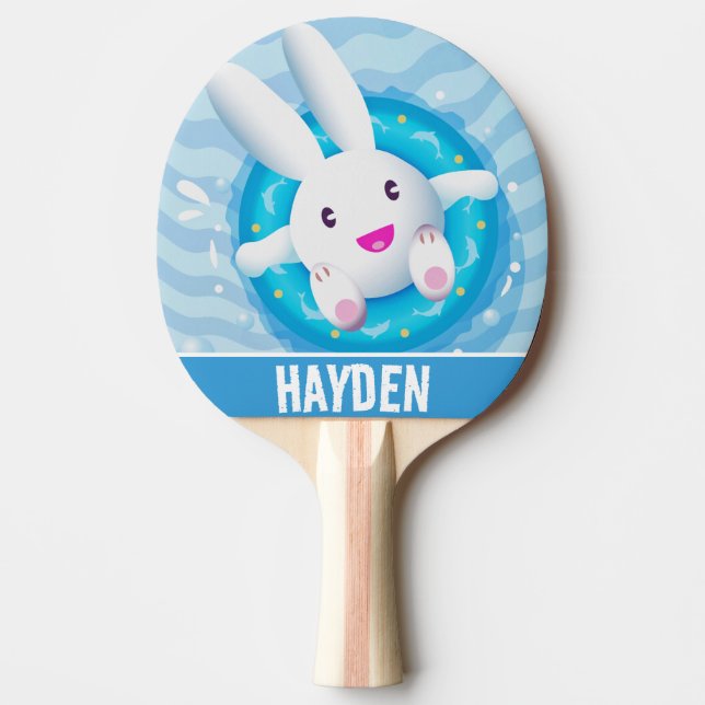 Cute White Bunny Pool Party Personalised Pingisracket (Framsidan)
