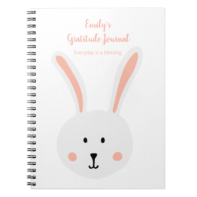 Cute White Bunny Rabbit Gratitude Journal Rosa Anteckningsbok (Framsidan)
