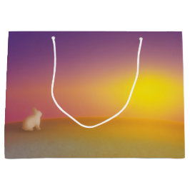 Cute White Bunny Rabbit på Grassy Backe vid Solupp