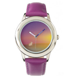 Cute White Bunny Rabbit på Grassy Backe vid Solupp Armbandsur