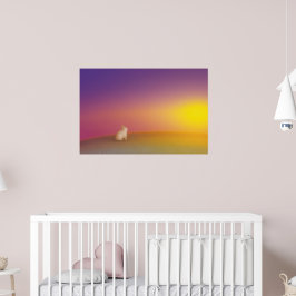 Cute White Bunny Rabbit på Grassy Backe vid Solupp Poster