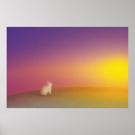 Cute White Bunny Rabbit på Grassy Backe vid Solupp Poster
