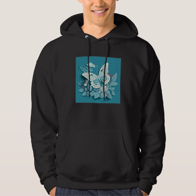 Cute White Butterfly Illustration Flowers Minimal  Hoodie (Framsida)