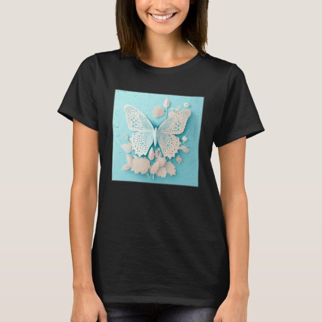 Cute White Butterfly Illustration Flowers Minimal  T Shirt (Framsida)