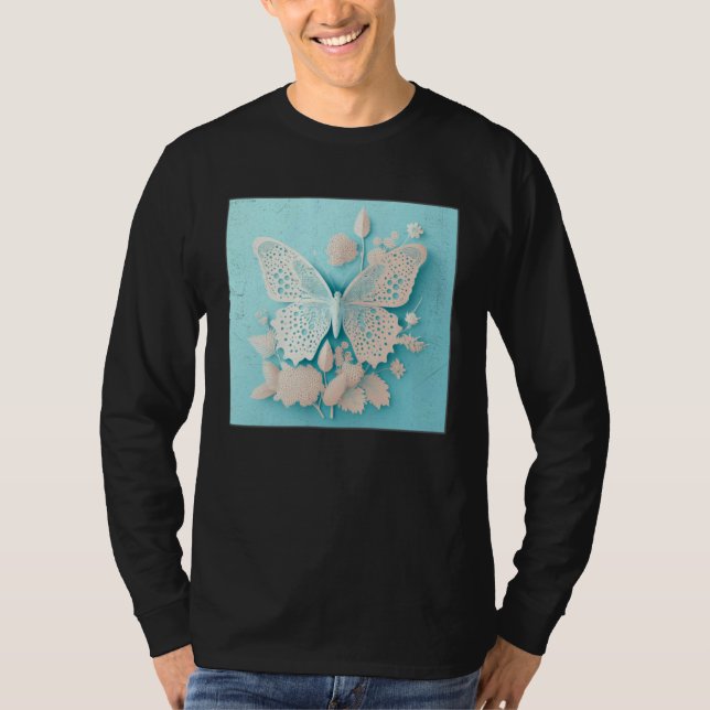 Cute White Butterfly Illustration Flowers Minimal  T Shirt (Framsida)