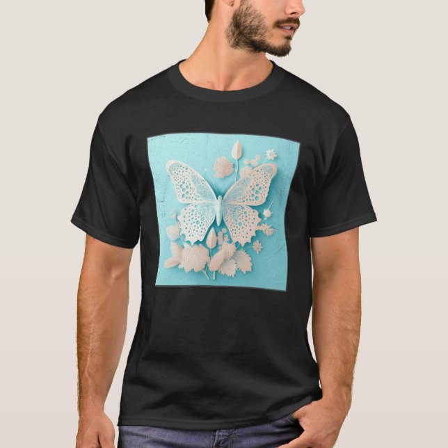 Cute White Butterfly Illustration Flowers Minimal  T Shirt (Framsida)