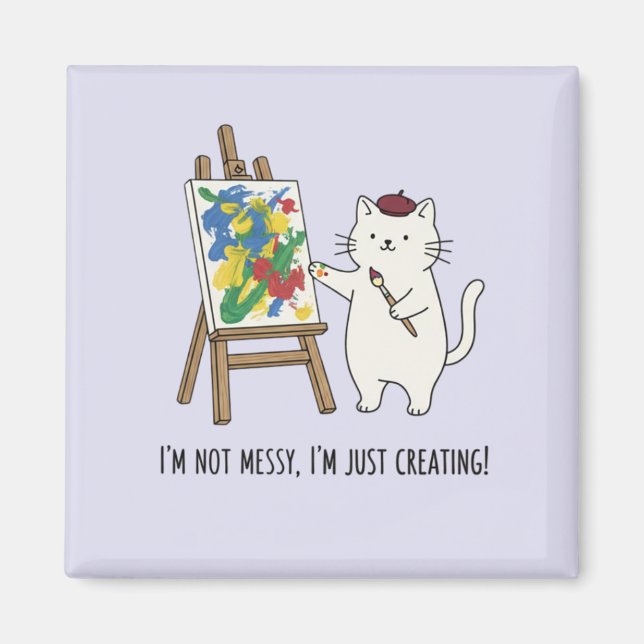 Cute White Cat Abstract Painting Lilac Aesthetics Magnet (Framsidan)