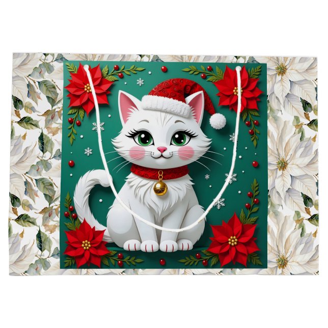 Cute White Cat and Poinsettia Christmas (Baksidan)