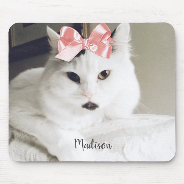 Cute White Cat Anpassningsbar Photo Personlig Gel  Musmatta (Framsidan)