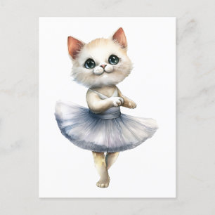 Cute white cat ballerina dansballet helg vykort