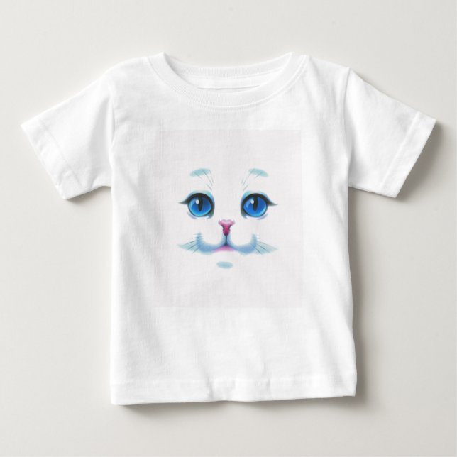 Cute White Cat Blue Öga Ansikte T Shirt (Framsida)