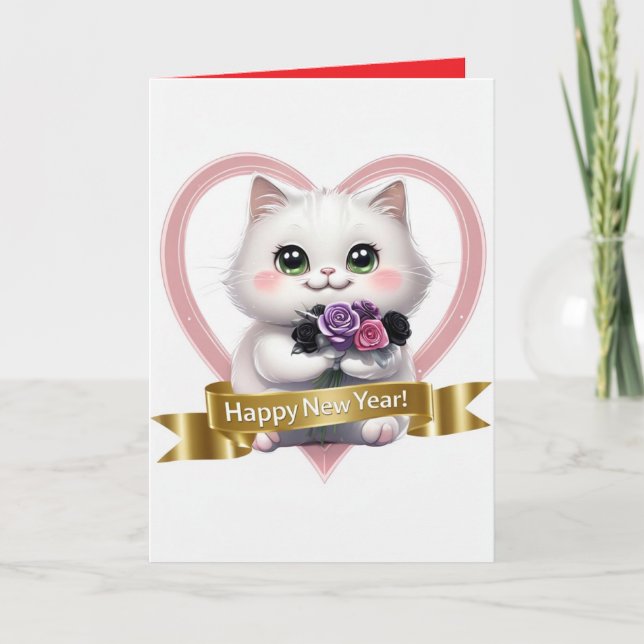 Cute White Cat Calendar 2025 Personlig Kort (Framsida)