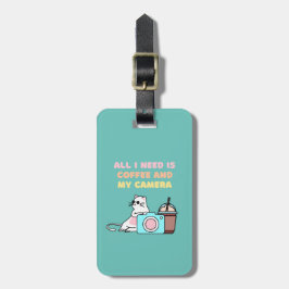 Cute White Cat & Camera Luggage Tag Bagagebricka