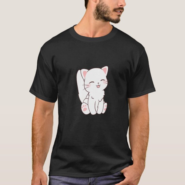 Cute White Cat Chibi Tunga stickande ut T Shirt (Framsida)