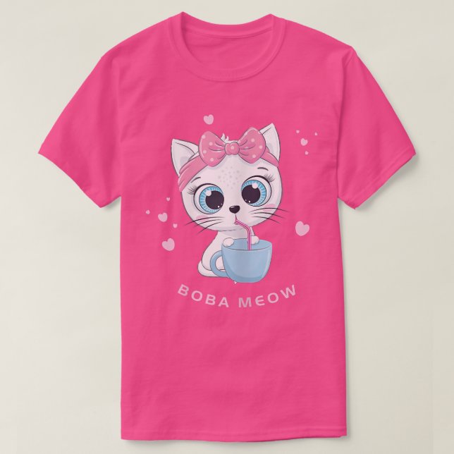 Cute White Cat Drinking Boba Tea AnimeFor Women  T Shirt (Design framsida)