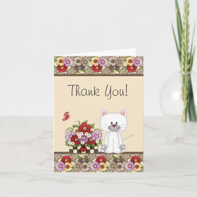 Cute White Cat, Flowers and Butterfly Tack (Framsida)