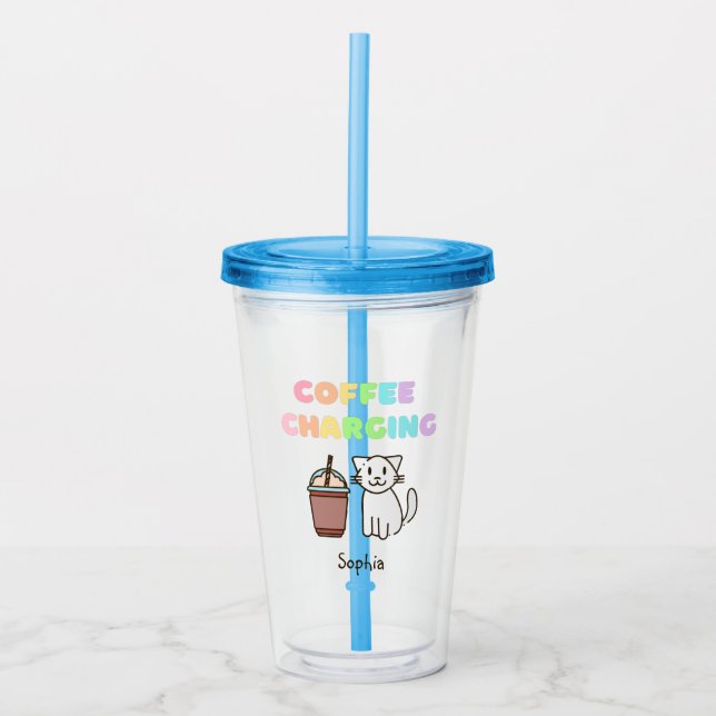 Cute White Cat&Funny Coffee Caffeine Rainbow Take Away Mugg (Framsida)