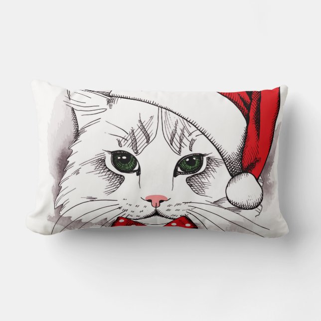 Cute White Cat God jul Lumbarkudde (Framsida)