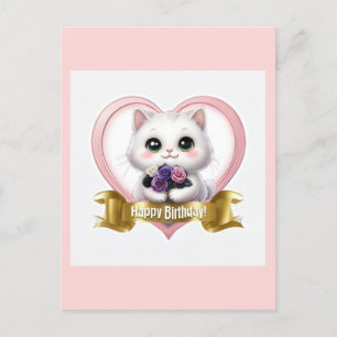 Cute White Cat Grattis på födelsedagen Helg Vykort