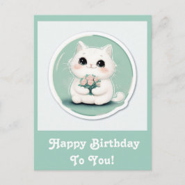 Cute White Cat Grattis på födelsedagen Personlig Helg Vykort