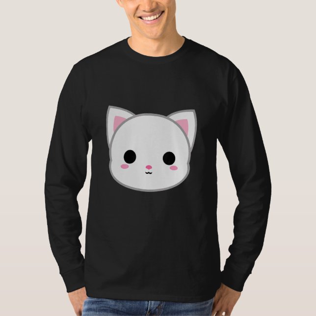 Cute White Cat Head T Shirt (Framsida)