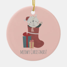 Cute White Cat i julklapp Julgransprydnad Keramik