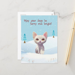 Cute White Cat i julkort i Snö Helg Vykort