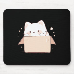 Cute White Cat in a Box Japansk Kawaii Tecknad Gr Musmatta