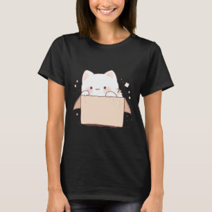 Cute White Cat in a Box Japansk Kawaii Tecknad Gr T Shirt