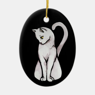 Cute White Cat Julgransprydnad Keramik