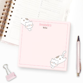 Cute White Cat Kitten Kattunge Rosa Girly Namn Post-it Block
