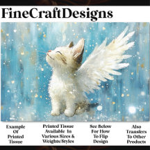 Cute White Cat Kitten med Vingar AV3 Decoupage