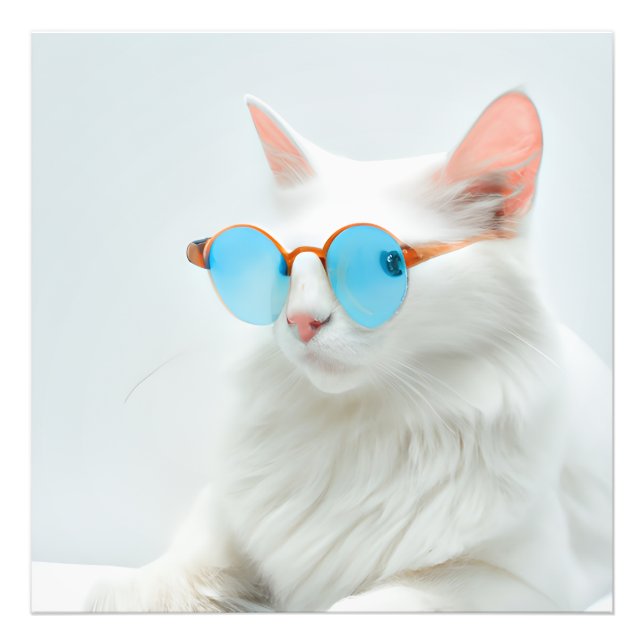 Cute white cat med glasögon fototryck (Framsidan)