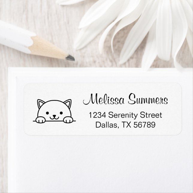 Cute White Cat Pet-Returadress Returadress Etikett (Insitu)