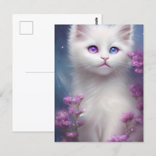 Cute White Cat Porträtt Vykort