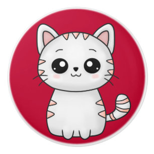 Cute White Cat Red Knopp