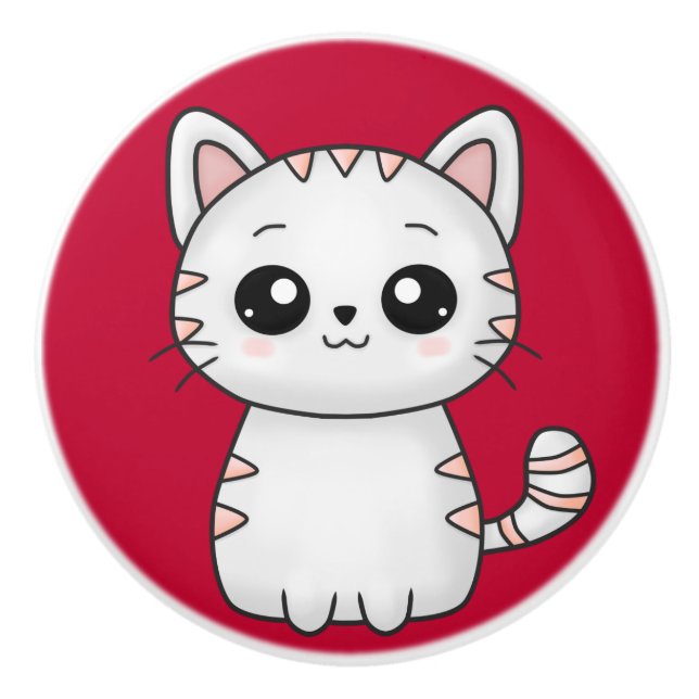 Cute White Cat Red Knopp (Framsidan)