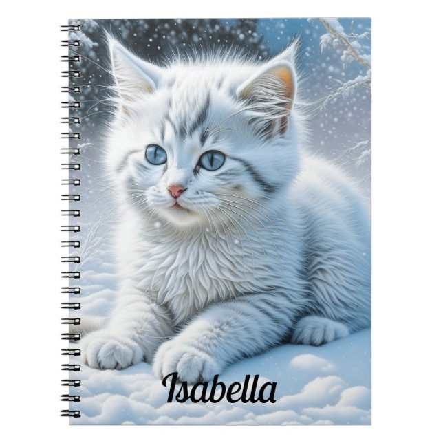 Cute White Cat som spelar i Personligen Snö Anteckningsbok (Framsidan)