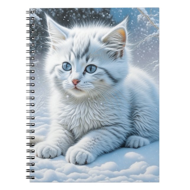 Cute White Cat som spelar i Snö Anteckningsbok (Framsidan)