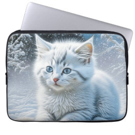 Cute White Cat som spelar i Snö Laptop Fodral