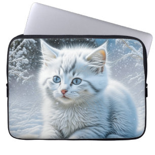 Cute White Cat som spelar i Snö Laptop Fodral