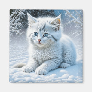 Cute White Cat som spelar i Snö Magnet